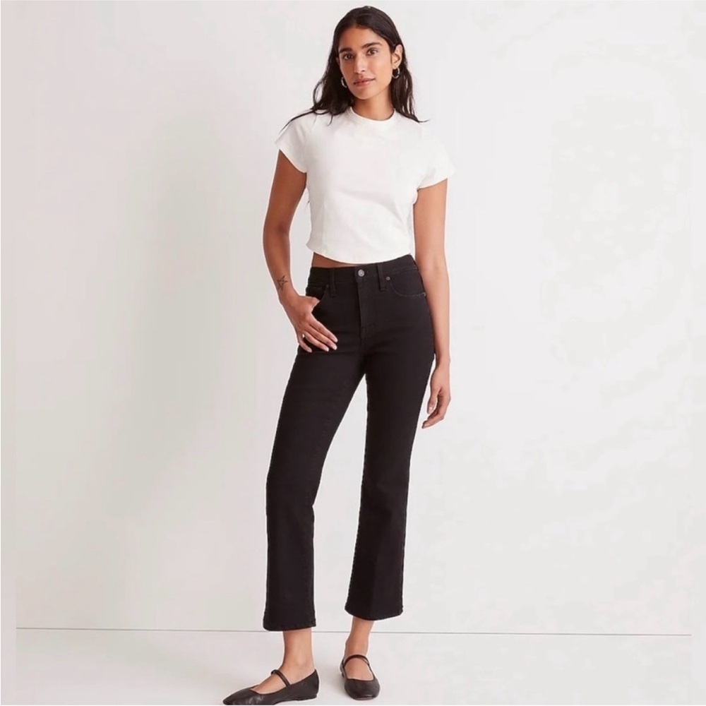 Madewell Mid Rise Kick Out Jeans Size 31 Black Flare Leg Crop